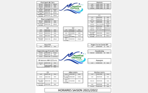 Horaires Groupe Saison 2021-2022