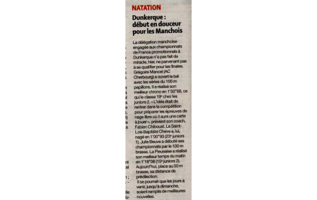 Article de presse - Dunkerque : Début en douceur pour les manchois