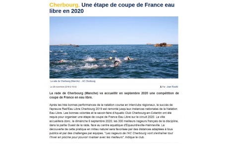 Lu dans la Presse : Cherbourg Une étape de coupe de France Eau libre en 2020
