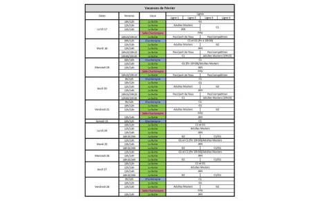 Planning Vacances de Février