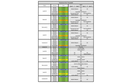 Planning Vacances de la Toussaint