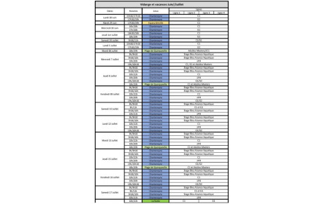 Nouveau planning pour Juillet 2021