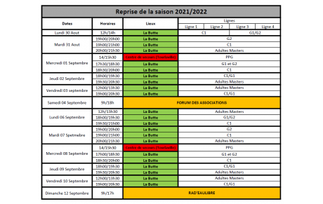 Planning de Septembre 2021