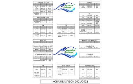Horaires Groupe Saison 2021-2022