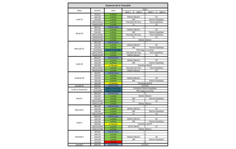 Planning de la Toussaint 2021