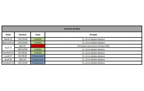 Planning des Vacances de Noel