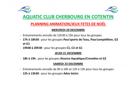 Entrainements des fêtes de fin d'année!