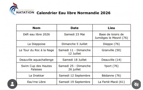 Calendrier eau libre Normandie 2026